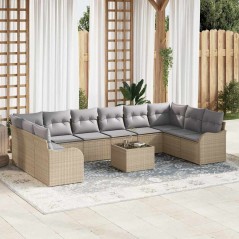vidaXL Set di divani da giardino a 11 pezzi con cuscini in rattan sintetico nero.
