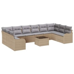vidaXL Set di divani da giardino a 11 pezzi con cuscini in rattan sintetico nero.