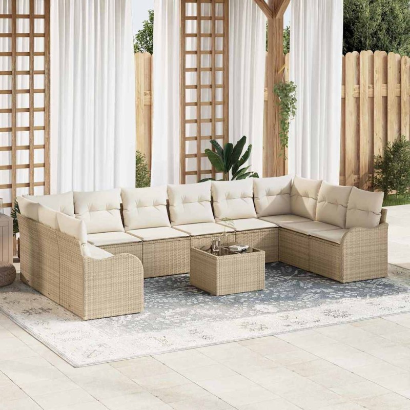 vidaXL Set di Sofà da Giardino da 11 Pezzi con Cuscini in Rattan e Poliestere Marrone