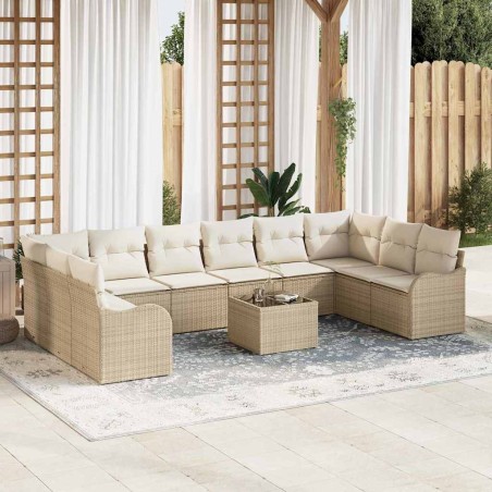 vidaXL Set di Sofà da Giardino da 11 Pezzi con Cuscini in Rattan e Poliestere Marrone