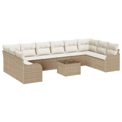 vidaXL Set di Sofà da Giardino da 11 Pezzi con Cuscini in Rattan e Poliestere Marrone