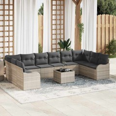 vidaXL Set Divano da Giardino 11 Pezzi con Cuscini Grigio in Poly Rattan