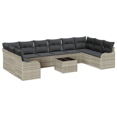 vidaXL Set Divano da Giardino 11 Pezzi con Cuscini Grigio in Poly Rattan