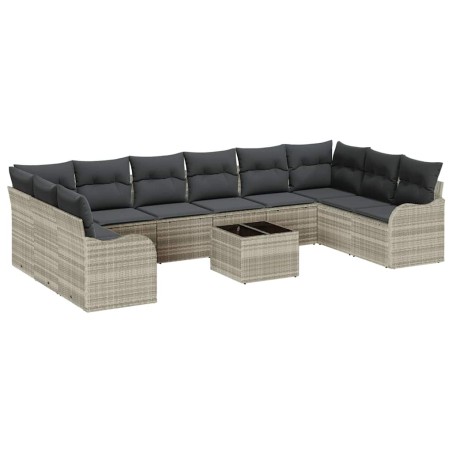 vidaXL Set Divano da Giardino 11 Pezzi con Cuscini Grigio in Poly Rattan