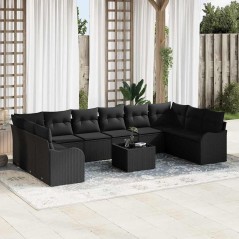 vidaXL Set di divani da giardino in 11 pezzi con cuscini in rattan beige.