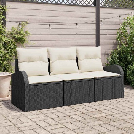 vidaXL Set di divani da giardino 3 pezzi con cuscini in rattan sintetico nero