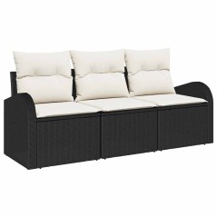 vidaXL Set di divani da giardino 3 pezzi con cuscini in rattan sintetico nero