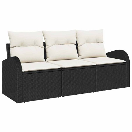 vidaXL Set di divani da giardino 3 pezzi con cuscini in rattan sintetico nero