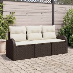 vidaXL Set di divani da giardino , 3 pezzi con cuscini marroni in rattan sintetico