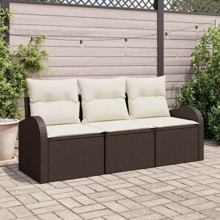 vidaXL Set di divani da giardino , 3 pezzi con cuscini marroni in rattan sintetico