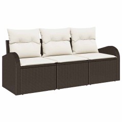 vidaXL Set di divani da giardino , 3 pezzi con cuscini marroni in rattan sintetico