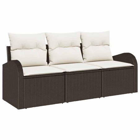vidaXL Set di divani da giardino , 3 pezzi con cuscini marroni in rattan sintetico