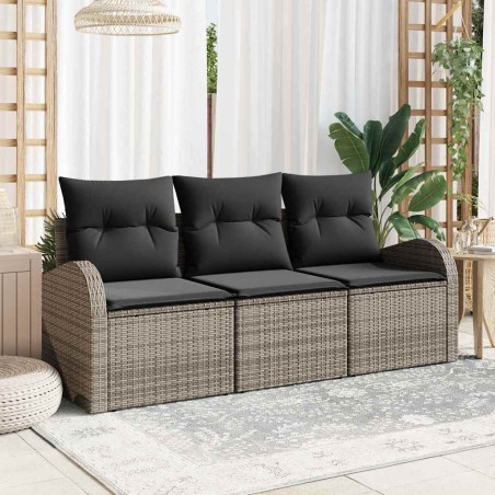 vidaXL Set da Giardino 3 Pezzi con Cuscini Grigio in Rattan Sintetico