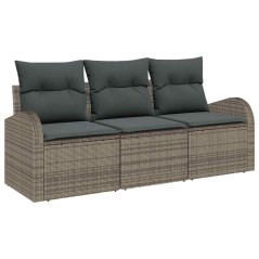 vidaXL Set da Giardino 3 Pezzi con Cuscini Grigio in Rattan Sintetico