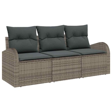 vidaXL Set da Giardino 3 Pezzi con Cuscini Grigio in Rattan Sintetico