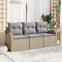 vidaXL Set di divani da giardino 3 pezzi con cuscini beige in rattan sintetico