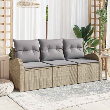 vidaXL Set di divani da giardino 3 pezzi con cuscini beige in rattan sintetico