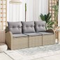 vidaXL Set di divani da giardino 3 pezzi con cuscini beige in rattan sintetico