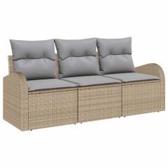 vidaXL Set di divani da giardino 3 pezzi con cuscini beige in rattan sintetico