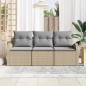 vidaXL Set di divani da giardino 3 pezzi con cuscini beige in rattan sintetico