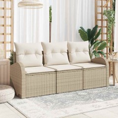 vidaXL Set di divani da giardino a 3 pezzi con cuscini beige in rattan sintetico