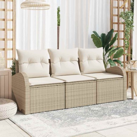 vidaXL Set di divani da giardino a 3 pezzi con cuscini beige in rattan sintetico