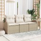 vidaXL Set di divani da giardino a 3 pezzi con cuscini beige in rattan sintetico