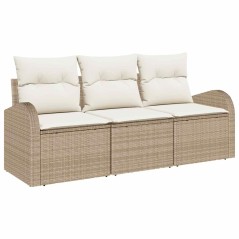 vidaXL Set di divani da giardino a 3 pezzi con cuscini beige in rattan sintetico