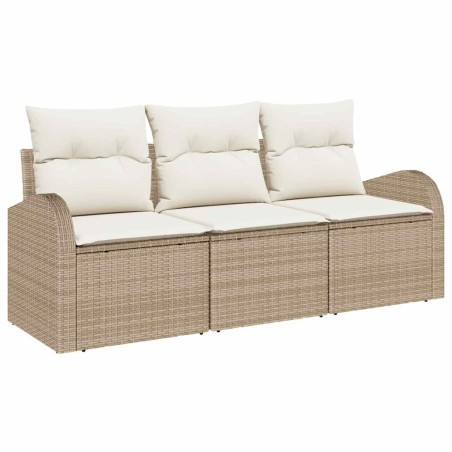vidaXL Set di divani da giardino a 3 pezzi con cuscini beige in rattan sintetico