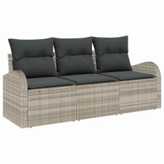 vidaXL Set di divani da giardino a 3 pezzi con cuscini in rattan sintetico grigio chiaro