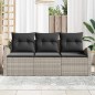 vidaXL Set di divani da giardino a 3 pezzi con cuscini in rattan sintetico grigio chiaro