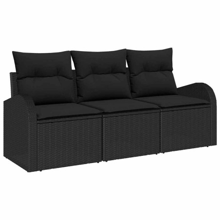 vidaXL Set divano da giardino 3 pezzi con cuscini neri in rattan sintetico.