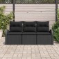 vidaXL Set divano da giardino 3 pezzi con cuscini neri in rattan sintetico.