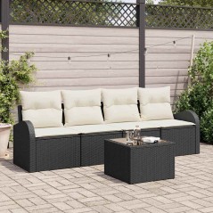 vidaXL Set di divani giardino 5 pezzi con cuscini neri in polyrattan