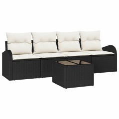 vidaXL Set di divani giardino 5 pezzi con cuscini neri in polyrattan