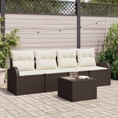 vidaXL Set di Divani da Giardino di 5 pezzi con cuscini Marrone Polyrattan