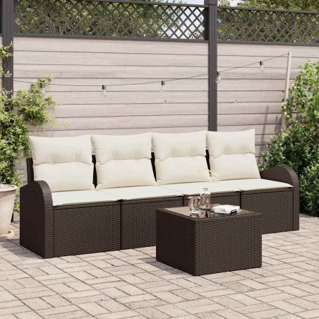 vidaXL Set di Divani da Giardino di 5 pezzi con cuscini Marrone Polyrattan