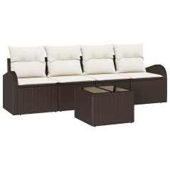 vidaXL Set di Divani da Giardino di 5 pezzi con cuscini Marrone Polyrattan
