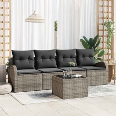 vidaXL Set di divani da giardino da 5 pezzi con cuscini grigi in rattan sintetico