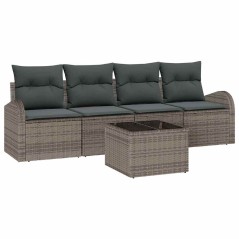 vidaXL Set di divani da giardino da 5 pezzi con cuscini grigi in rattan sintetico