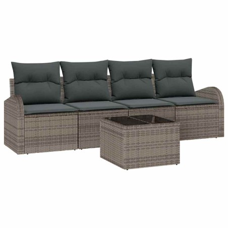 vidaXL Set di divani da giardino da 5 pezzi con cuscini grigi in rattan sintetico