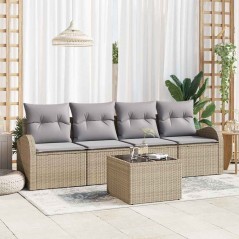 vidaXL Set di Divani da Giardino da 5 Pezzi con Cuscini Beige in Polirattan