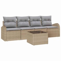 vidaXL Set di Divani da Giardino da 5 Pezzi con Cuscini Beige in Polirattan