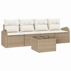 vidaXL Set di Divani da Giardino 5 Pezzi con Cuscini Beige in Polyrattan