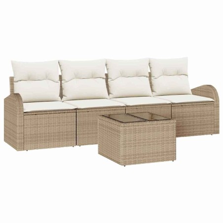 vidaXL Set di Divani da Giardino 5 Pezzi con Cuscini Beige in Polyrattan