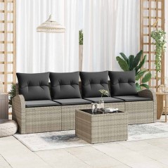 vidaXL Set Divani Giardino 5 Pezzi con Cuscini Grigio Chiaro Polirattan