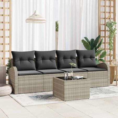 vidaXL Set Divani Giardino 5 Pezzi con Cuscini Grigio Chiaro Polirattan