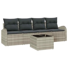 vidaXL Set Divani Giardino 5 Pezzi con Cuscini Grigio Chiaro Polirattan