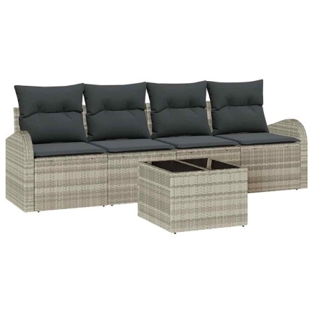 vidaXL Set Divani Giardino 5 Pezzi con Cuscini Grigio Chiaro Polirattan