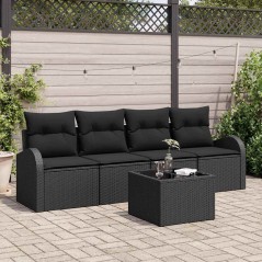 vidaXL Set Divano da Giardino da 5 Pezzi con Cuscini Nero Rattan Sintetico